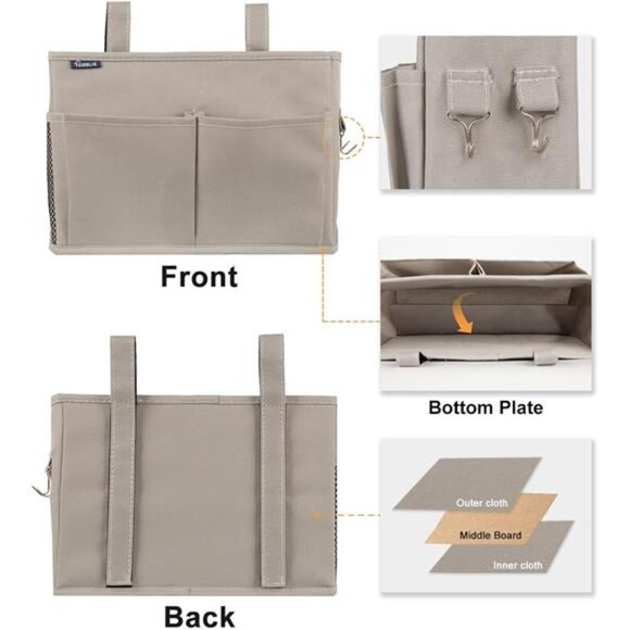 Bedside Caddy Hanging Bed Organizer Storage Bag Pocket for Bunk & Hospital Beds - Picture 2 of 7